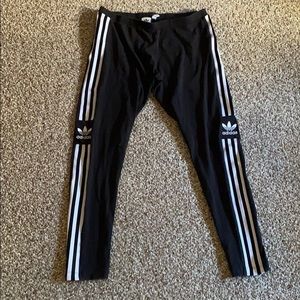 Adidas black white striped skinny leggings tights